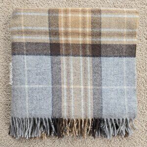 NWOT Bronte By Moon Merino Wool Wrap Plaid Tan Brown & Grey